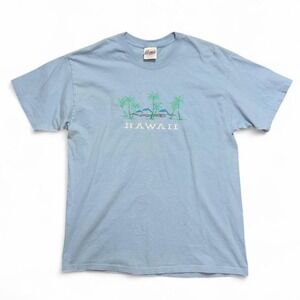 Vintage Y2K Blue Hawaii Women's T Shirt Size Large Beachy Summer Preppy